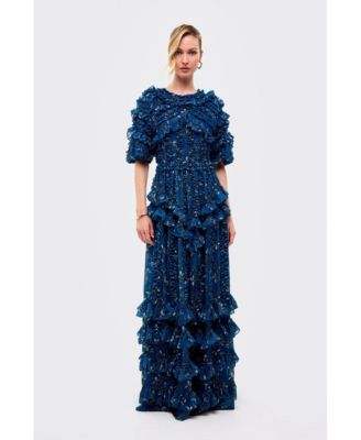 Women's Ruffle Flutter Sleeves Maxi Dress