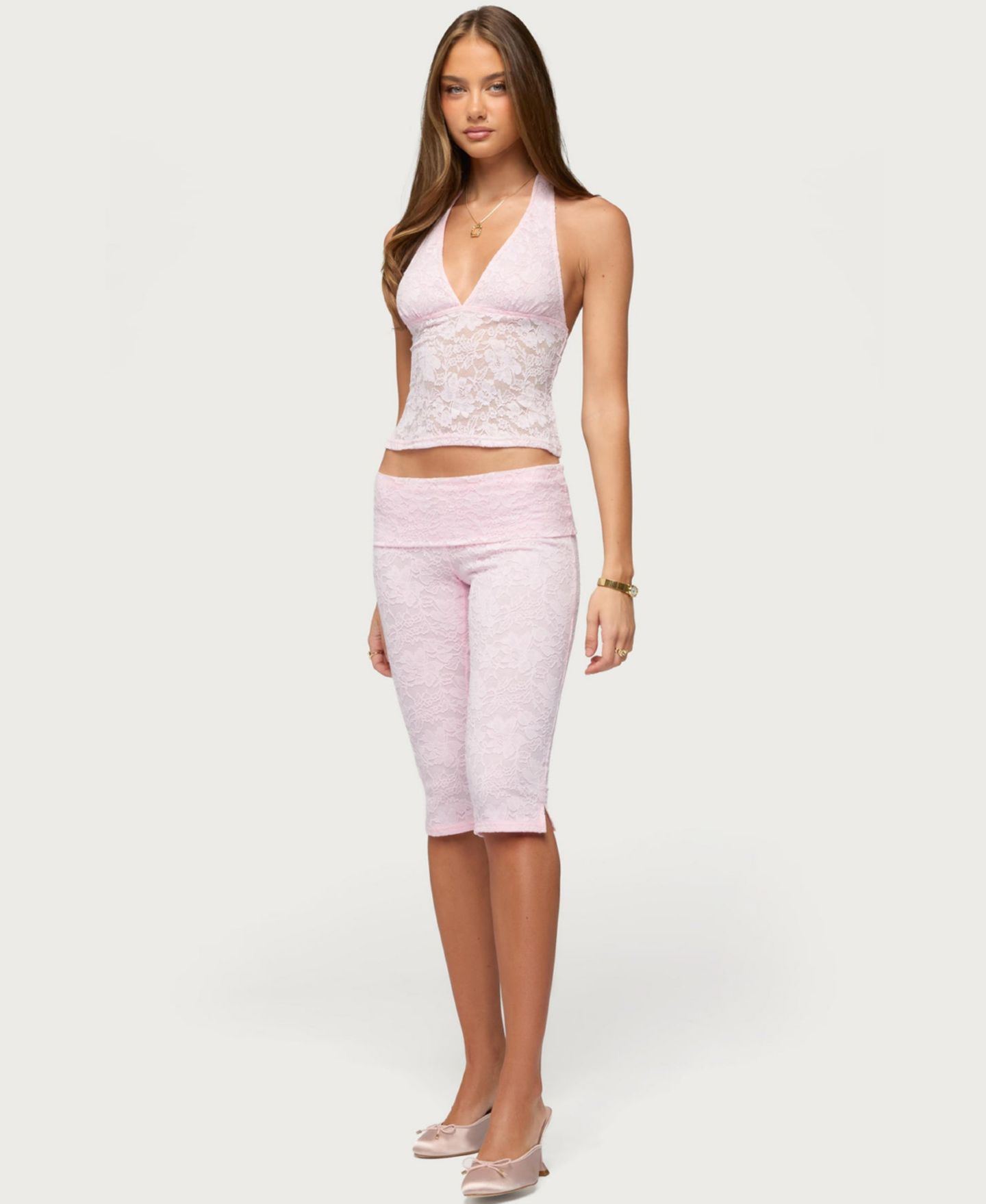 Женский топ Edikted Talisa Lace Halter, цвет: Светлый розовый — фото 4