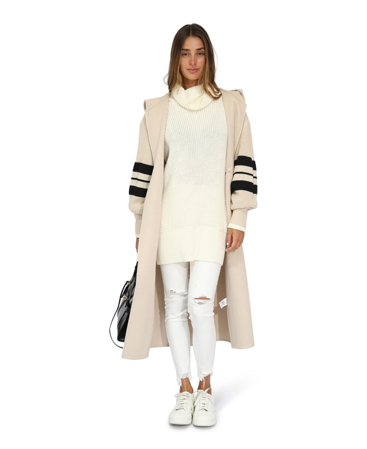 Женские куртки Belle & Bloom Cool Kid Hooded Coatigan, цвет: Кремовый / Чёрный — фото 5