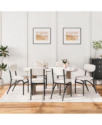 Boucle Dining Chairs Set of 6, Mid-Century Modern Upholstered Kitchen Dining Room Chairs with Arched Metal Legs for Kitchen Living Room