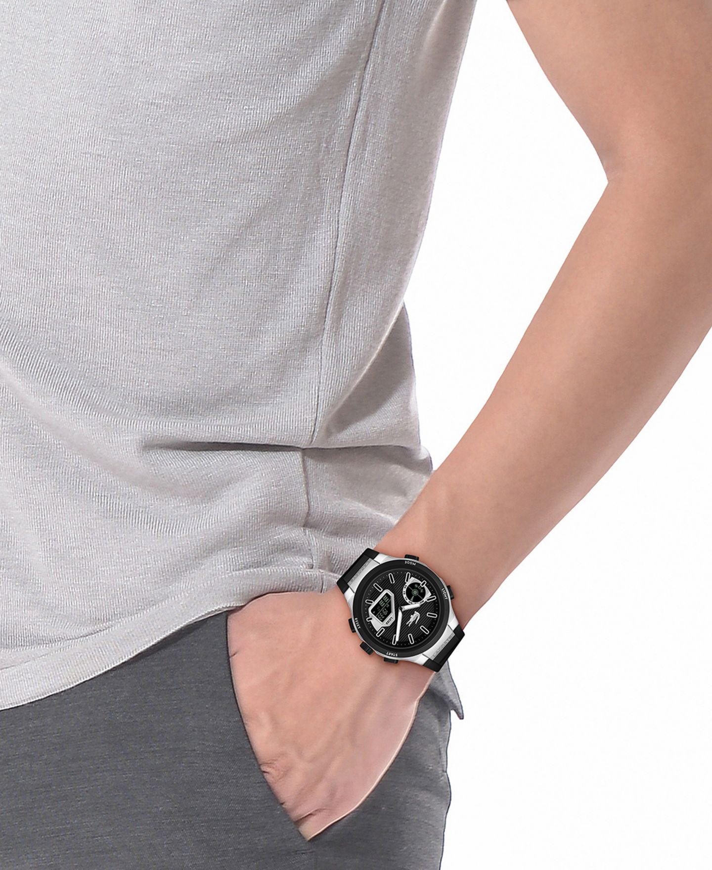 Мужские часы Lacoste Quartz LC33 Black Silicone Strap Watch 44.8mm — фото 7