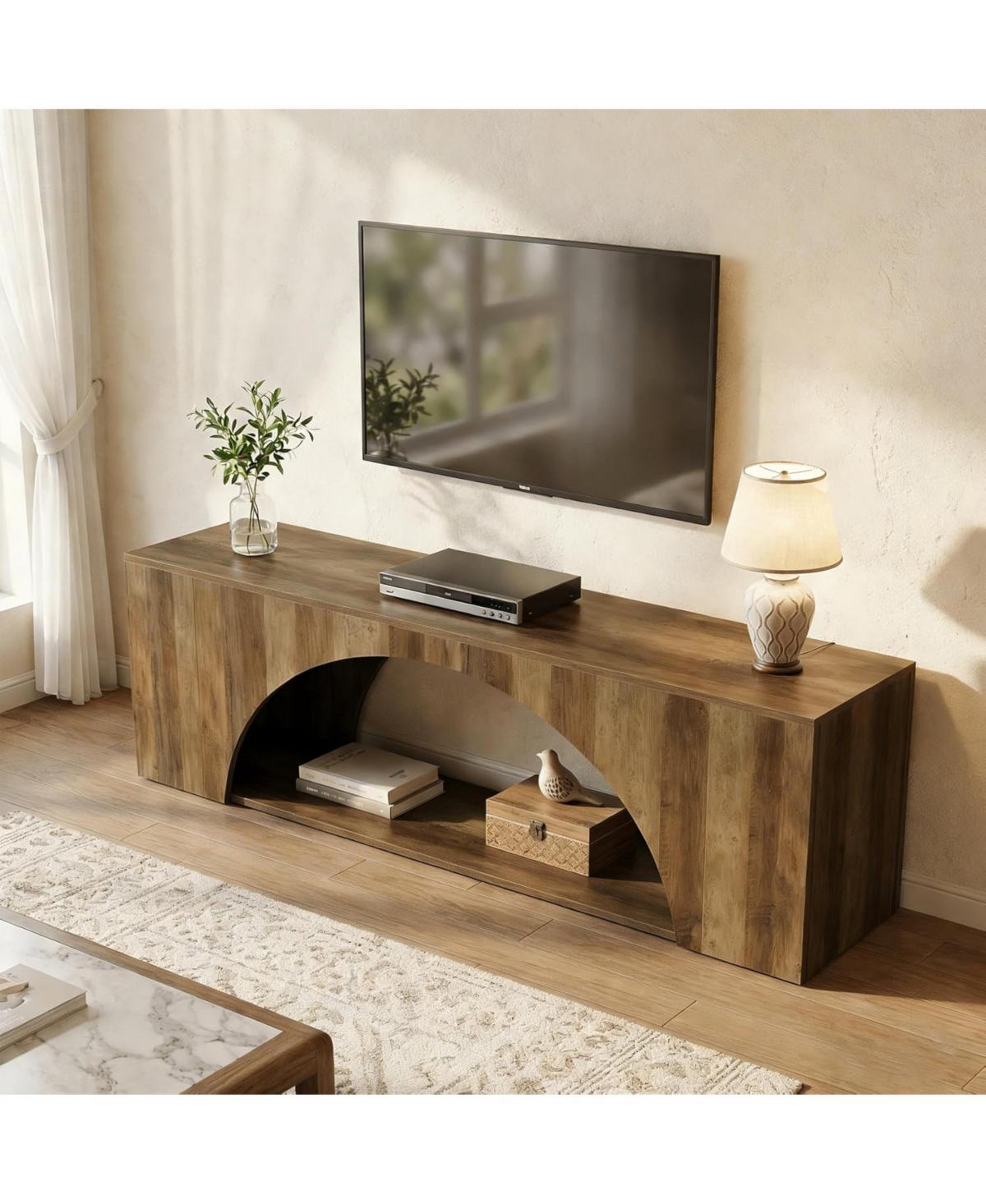 Tribesigns 63 inches Tv Stand for 55/60/65/75 Inches Tv, 2-Tier Farmhouse Television Stands with Arched Open Storage