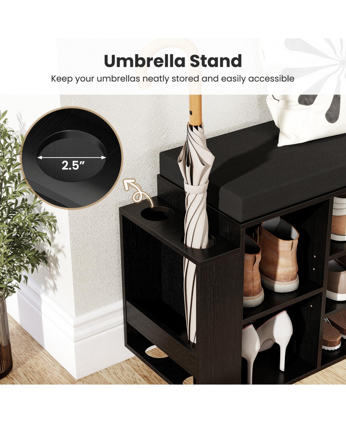 Slickblue 10-Cubby Shoe Storage Bench with Umbrella Stand for Entryway