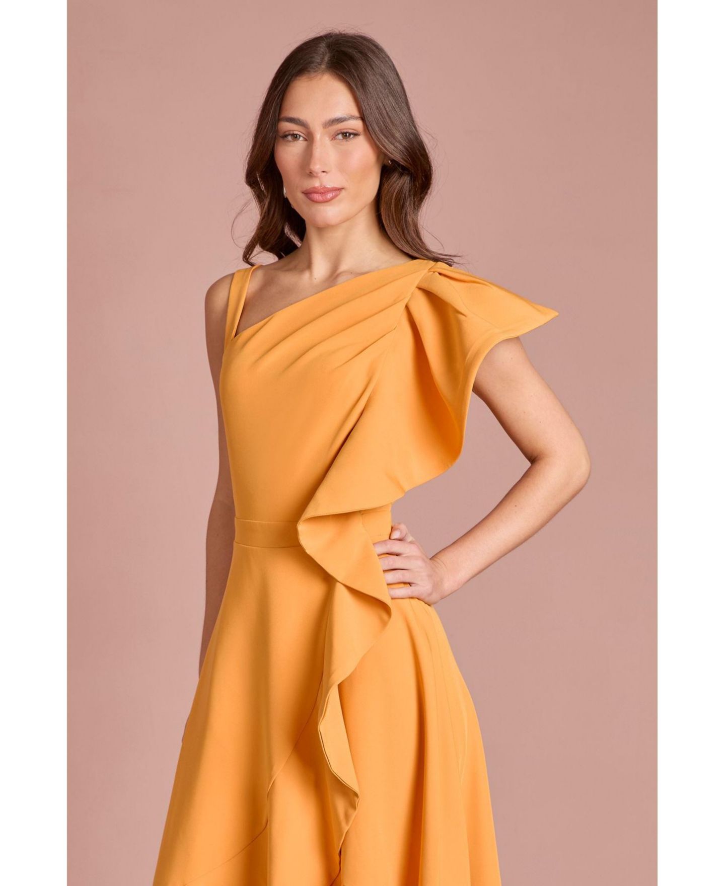 Женское платье Coast One Shoulder Crepe Ruffle Midi, цвет: Оранжевый — фото 4