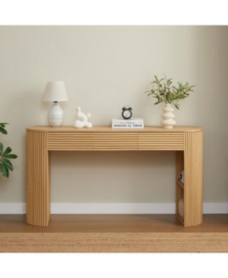 Retro Console Table, with Storage, 3 Drawers, 1 Table-Leg Niche, Round Slat Aesthetic, for Entrance, Dinning Room, Living Room
