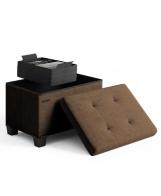 16-Inch Velvet Cube Storage Ottoman with Bin, Small Foot Stool and Seat for Living Room