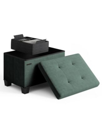 16-Inch Velvet Cube Storage Ottoman with Bin, Small Foot Stool and Seat for Living Room