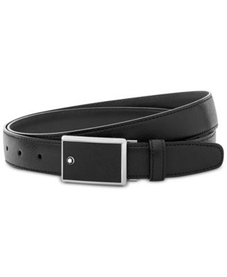 Montblanc - Men's Rectangular Framed Black Saffiano Printed Leather & Stainless Steel Plate Buckle Belt 114421