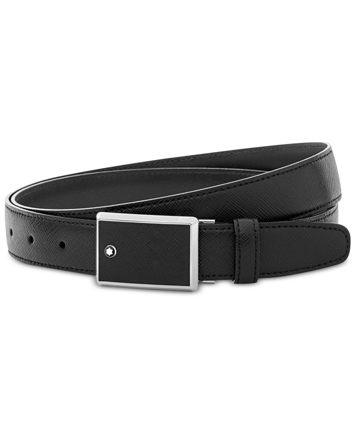 Men's Rectangular Framed Black Saffiano Printed Leather & Stainless Steel Plate Buckle Belt 114421 - Black