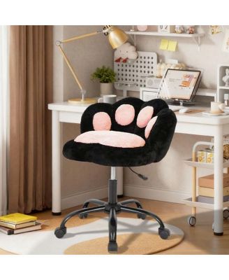 Cute Vanity Chair with Cat-Paw Back, Swivel Wheels, Adjustable Height, Armless Desk Chair for Bedroom, Office, Kids Room