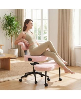 Cross-Legged Office Chair with Lumbar Support, 360 Degrees Swivel Footrest, Wheels and Adjustable Height for Home Office, Meditation and Yoga