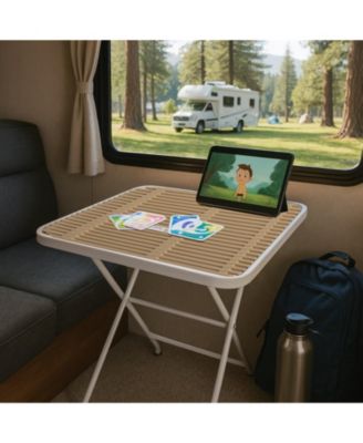 Modern Folding Square Table, Polypropylene Tabletop with Metal Legs
