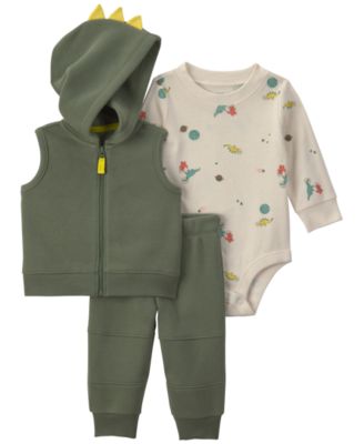 Baby Boys' Dinosaur Fleece Layering Long-Sleeve Bodysuit, Vest and Pants, 3-Piece Set 