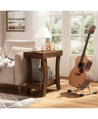 Narrow Side Table: 2-tier with wood legs. Small nightstand for bedroom, living room, small spaces