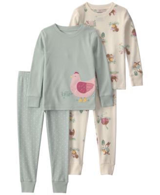 Baby Girls' Country Chicken Cotton Pajamas, 4-Piece Set