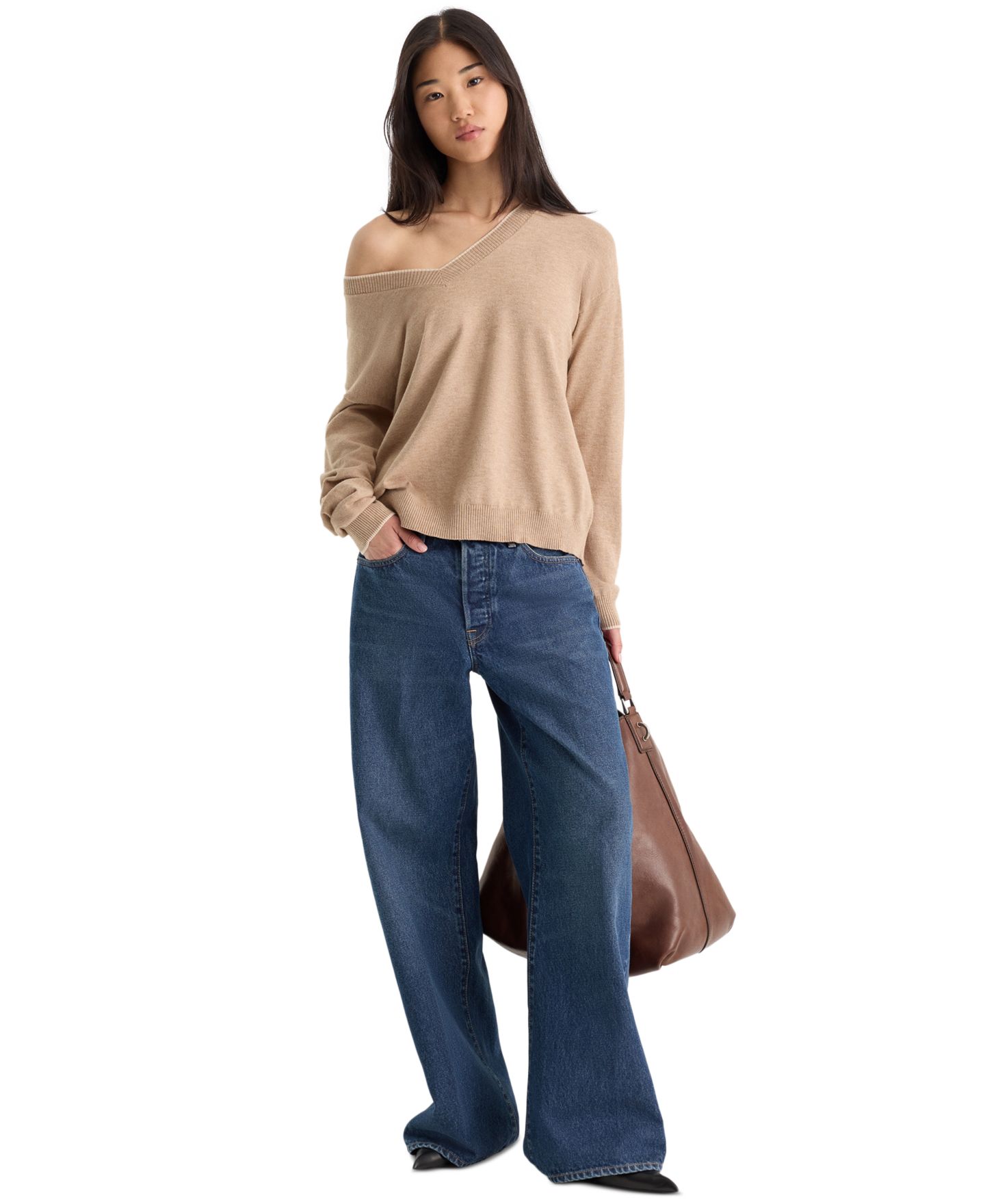 Женский свитер Good American Cozy V-Neck Pull-On, цвет: Дюнный туманный — фото 2