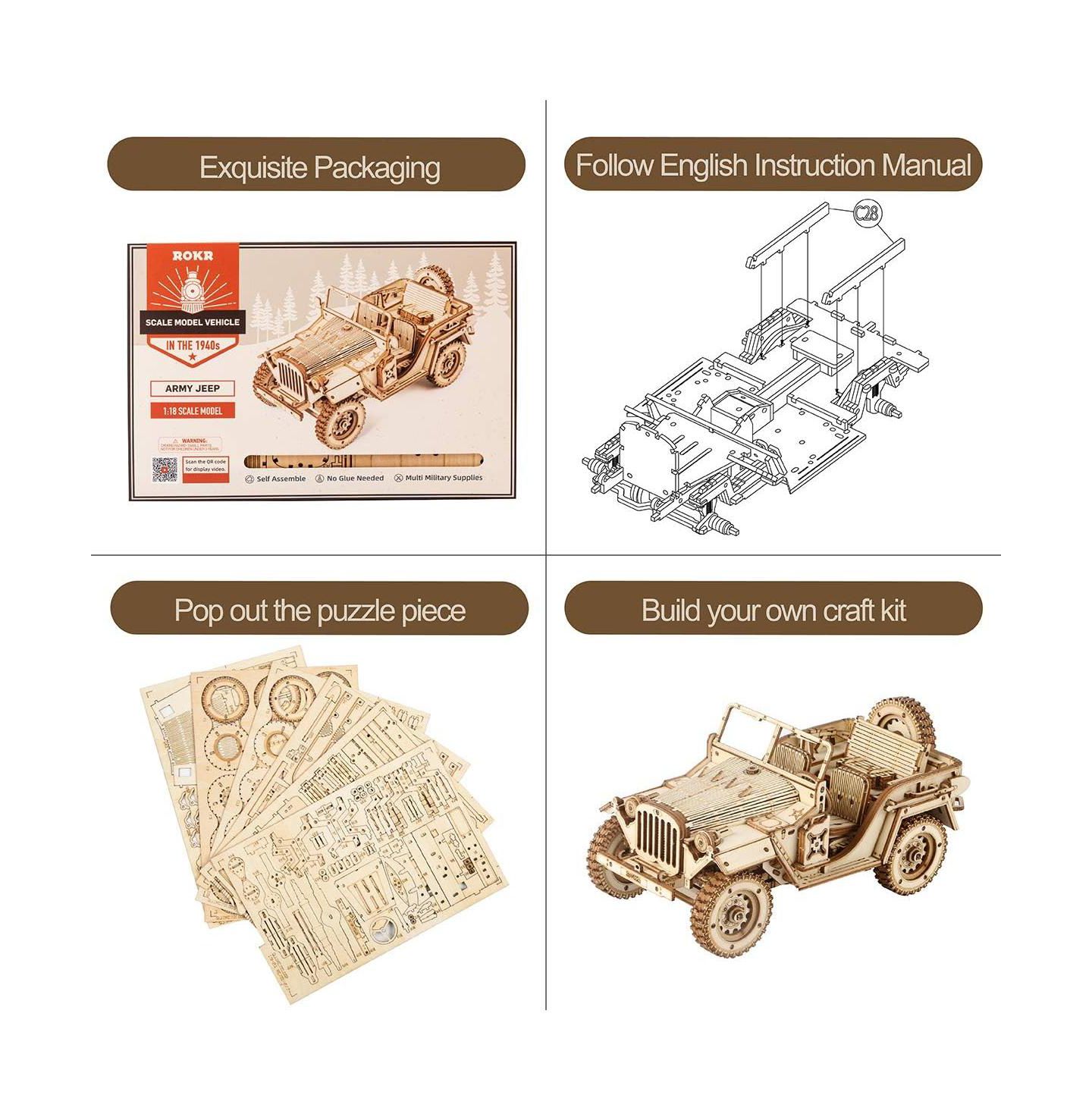 Детский конструктор Robotime Mechanical Vehicle 3D Wooden Puzzle 369-Piece Building Set, Ages 14+, цвет: Бежевый — фото 6