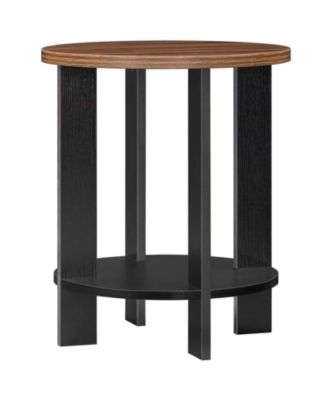 Farmhouse End Table with Two-Tier Storage Shelf and Round Design