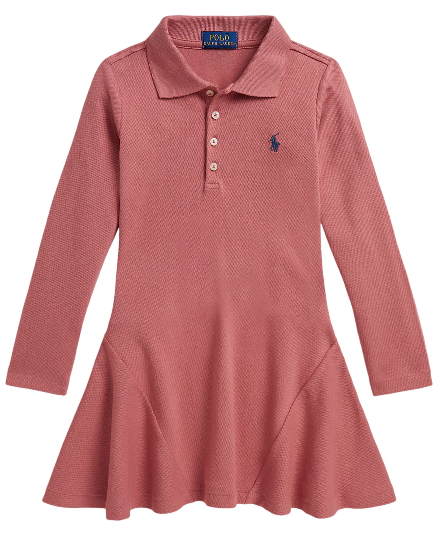 Платье Polo Ralph Lauren Stretch Mesh Long-Sleeve Polo Dress для девочек, цвет: Холщовый розовый — фото 4