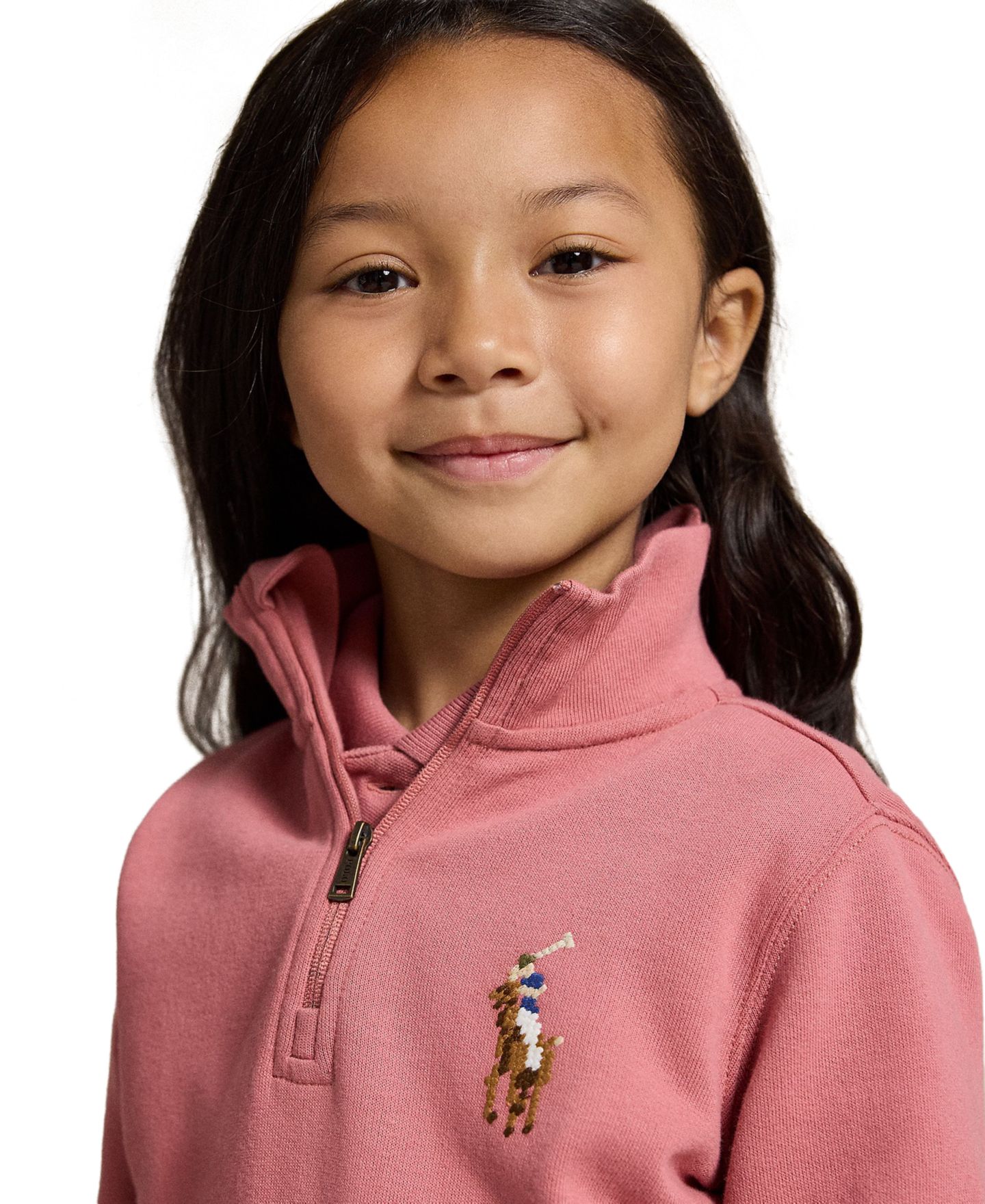 Свитшот Polo Ralph Lauren Quarter-Zip Long-Sleeve Sweatshirt для девочек, цвет: Холщовый розовый — фото 3