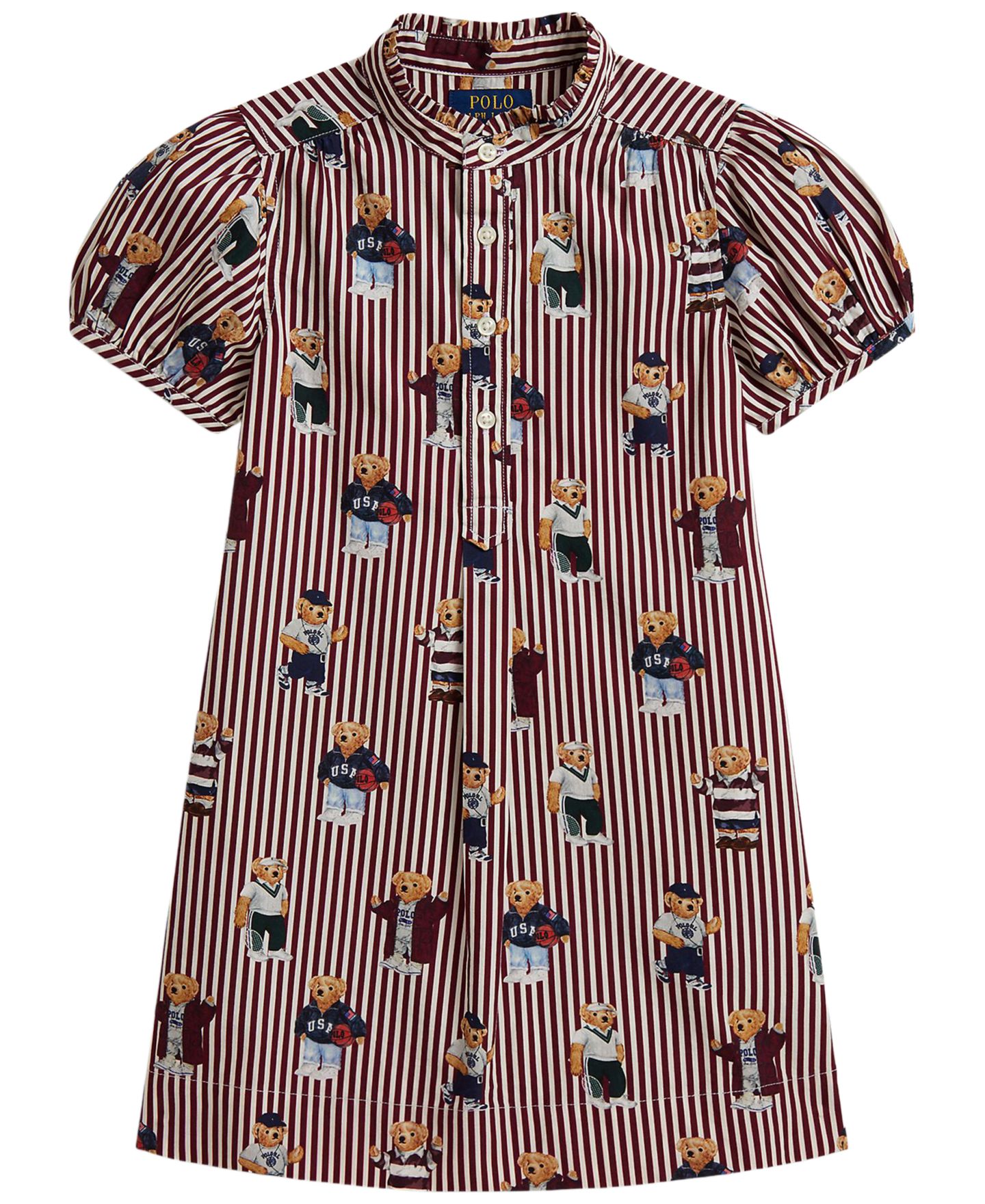 Платье Polo Ralph Lauren Polo Bear Poplin Short-Sleeve Dress для девочек, цвет: Полосатый — фото 4