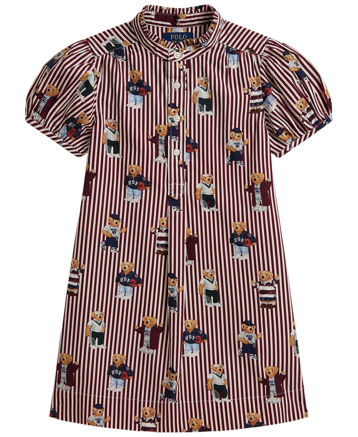 Polo Ralph Lauren Girls' 2T-6X Bear Poplin Short-Sleeve Dress