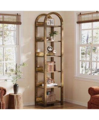 6-Tier Narrow Bookshelf, 71" Tall Arched Bookcase with Shelves for Small Space
