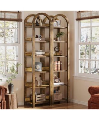 71" Tall Arched Bookshelf, Skinny Wooden Display Shelf Open Storage Rack for Living Room, Home Office, Bathroom, Kitchen, 2 pieces