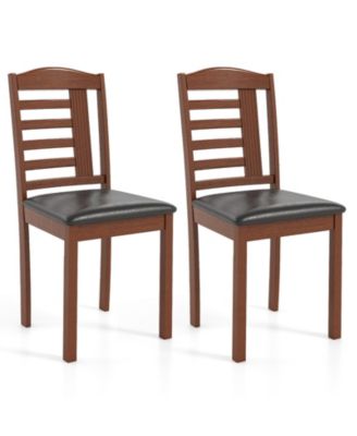 Set of 2 Wooden Dining Chairs Faux Leather Upholstered Seating