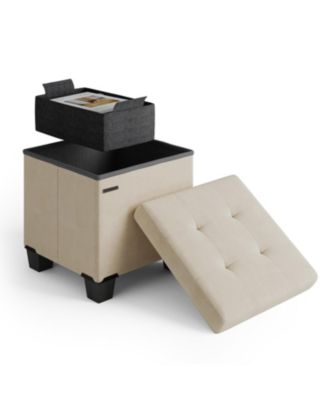 15-Inch Velvet Cube Storage Ottoman with Bin, Small Foot Stool and Seat for Living Room