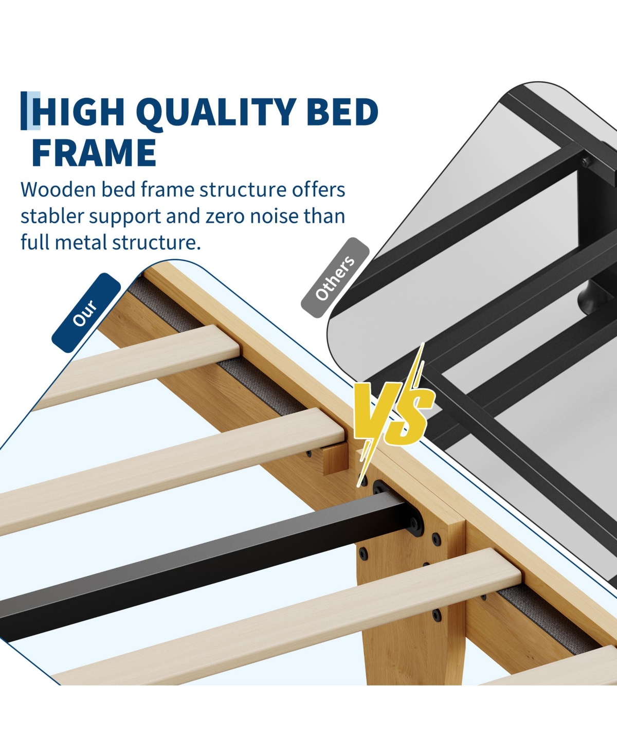 Rattan Platform Bed Frame, Wood Headboard with Black Metal Legs and Under Bed Storage for Bedroom