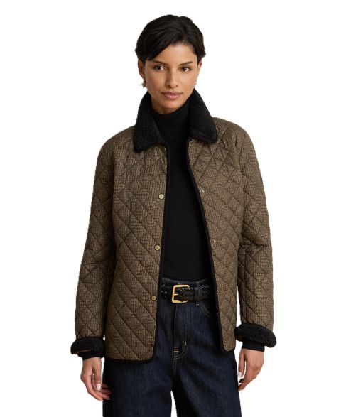 Женское пальто Lauren Ralph Lauren Faux-Sherpa-Collar Quilted, цвет: Коричневый клетчатый