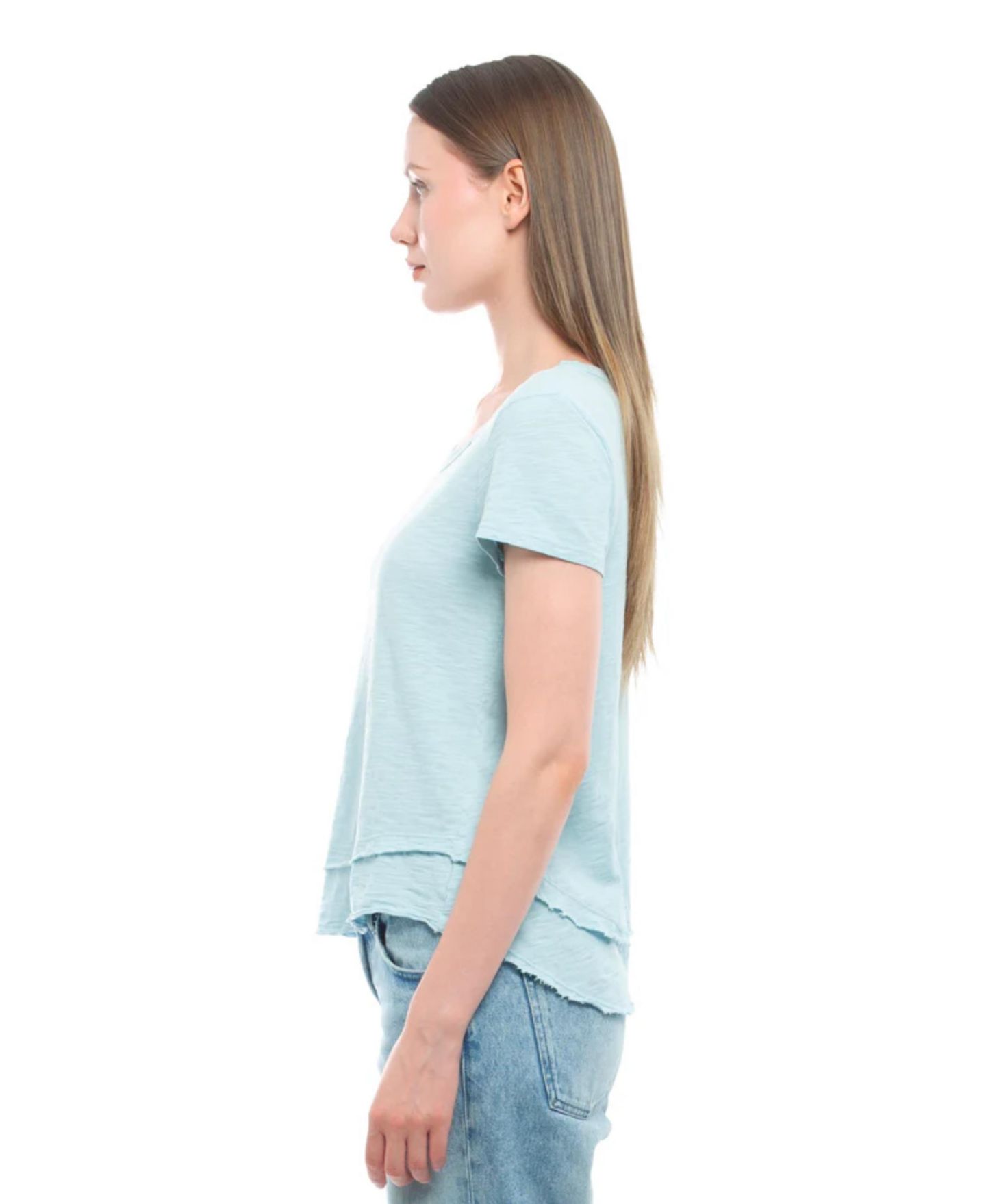 Женская футболка WILT Short Sleeve Mock Layer, цвет: Синий, вариант 1 — фото 4
