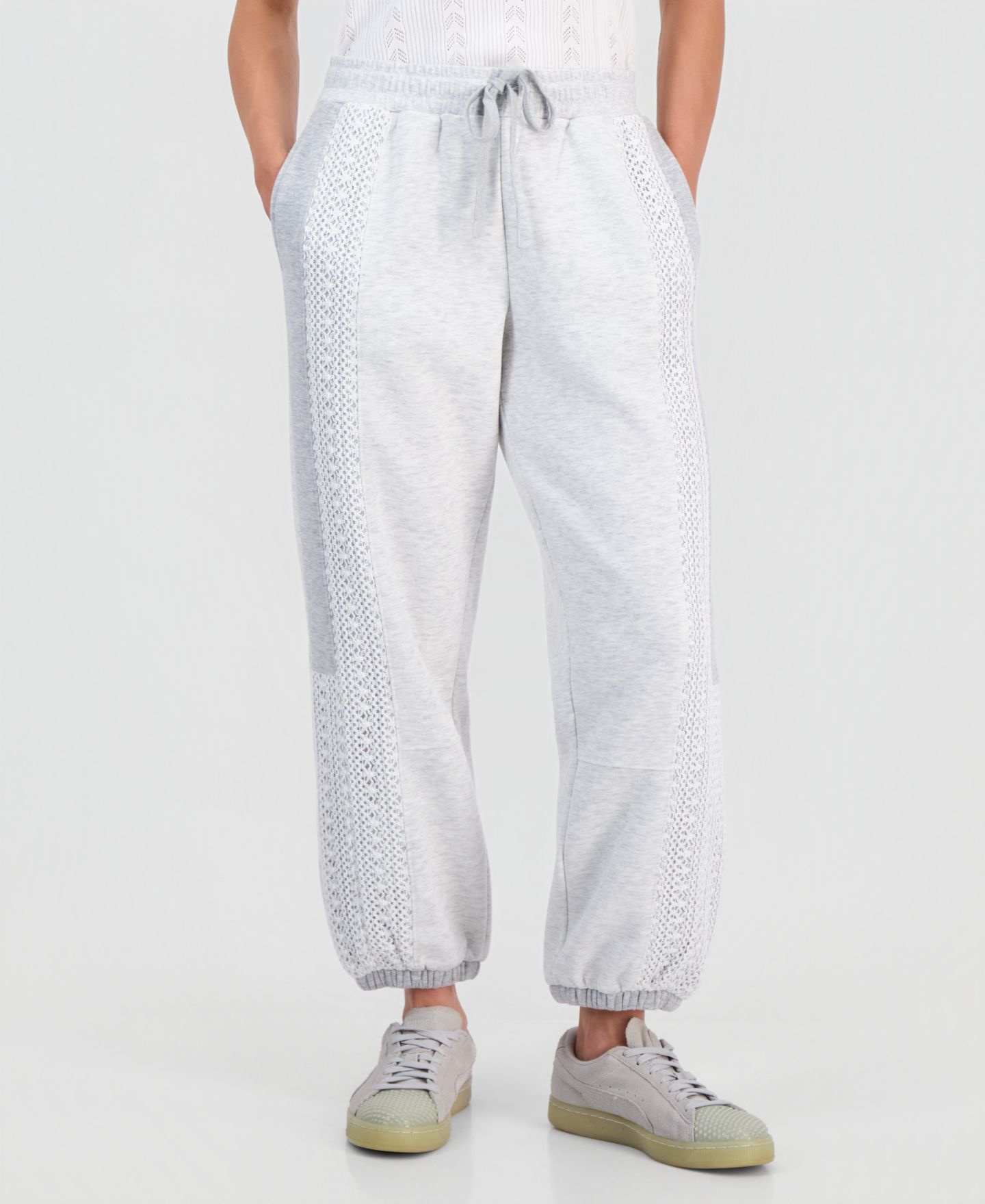 Женские брюки And Now This Petite Crochet High-Rise Fleece Jogger, цвет: Светлый серый — фото 4