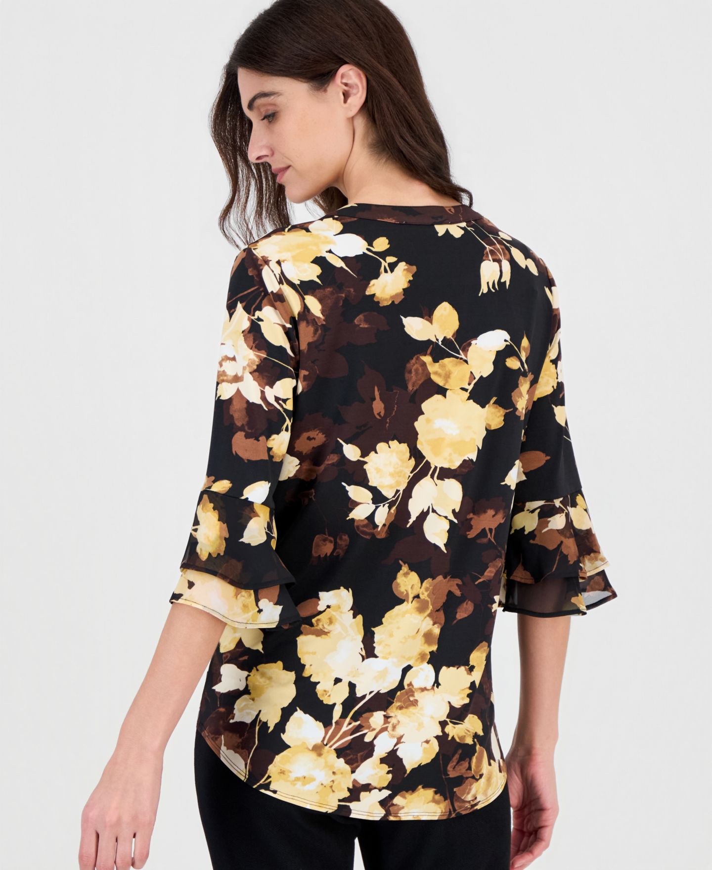 Женский топ Kasper Chiffon Floral-Print Split Neck Tunic, цвет: Сепия разноцветный — фото 4