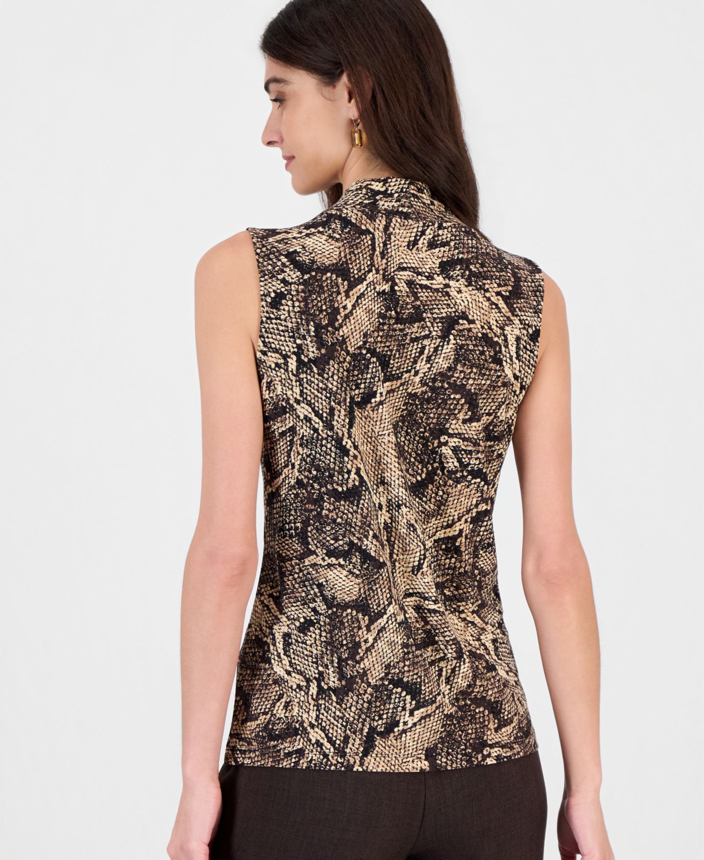 Женский топ Kasper Sleeveless Knot Neck Jersey Knit Printed Top, цвет: Чёрный разноцветный — фото 4