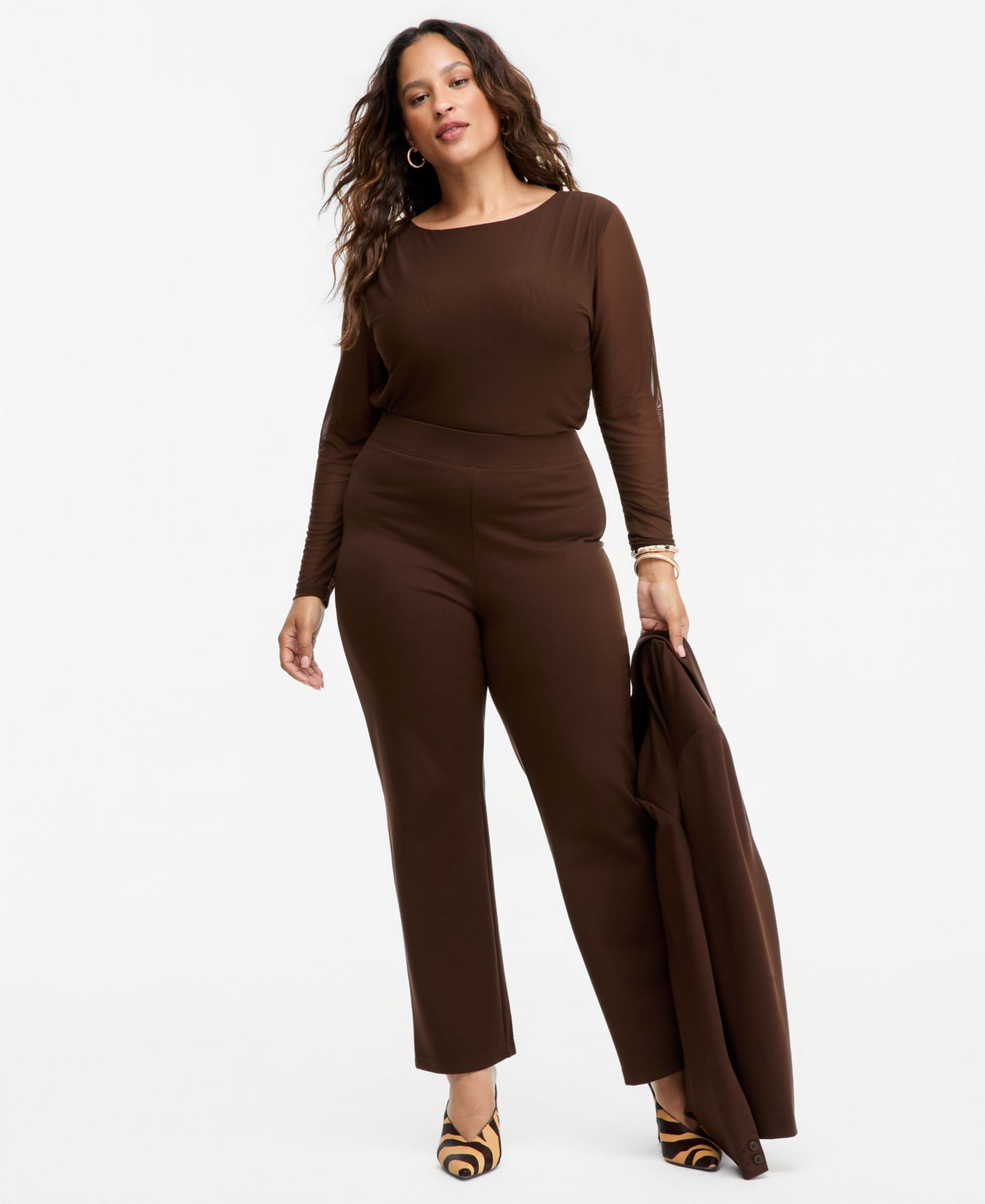 Женские брюки I.N.C. International Concepts Plus Size High-Rise Slim-Fit Ankle, цвет: Кофейный — фото 1