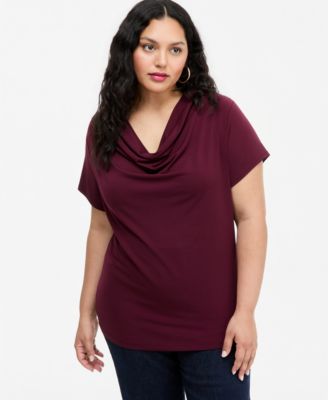 Plus Size Cowl-Neck Cap-Sleeve Blouse