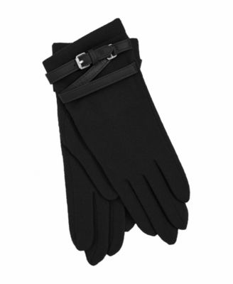 Leather Belted Cashmere Blend Touch Gloves