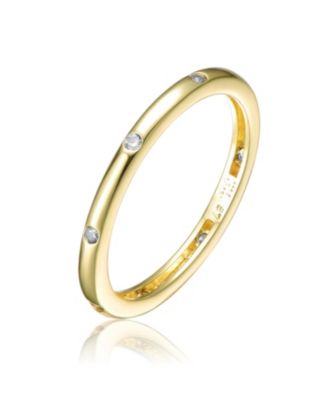 Dainty 14k Gold Plated CZ and Enamel Bamboo Elegant Slim Band Ring