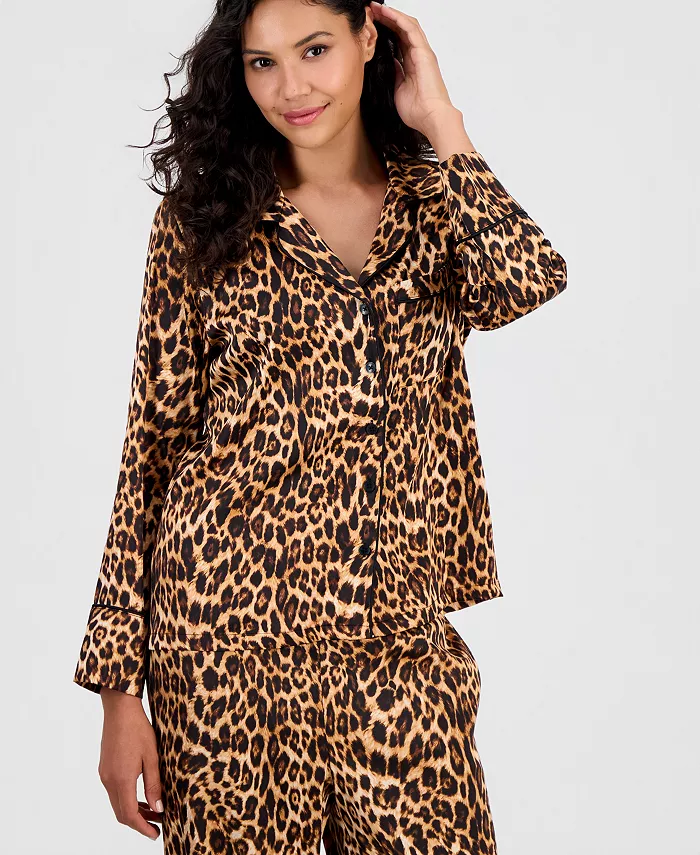 Women's Printed Satin Long Pajama Set - thumbnail 9