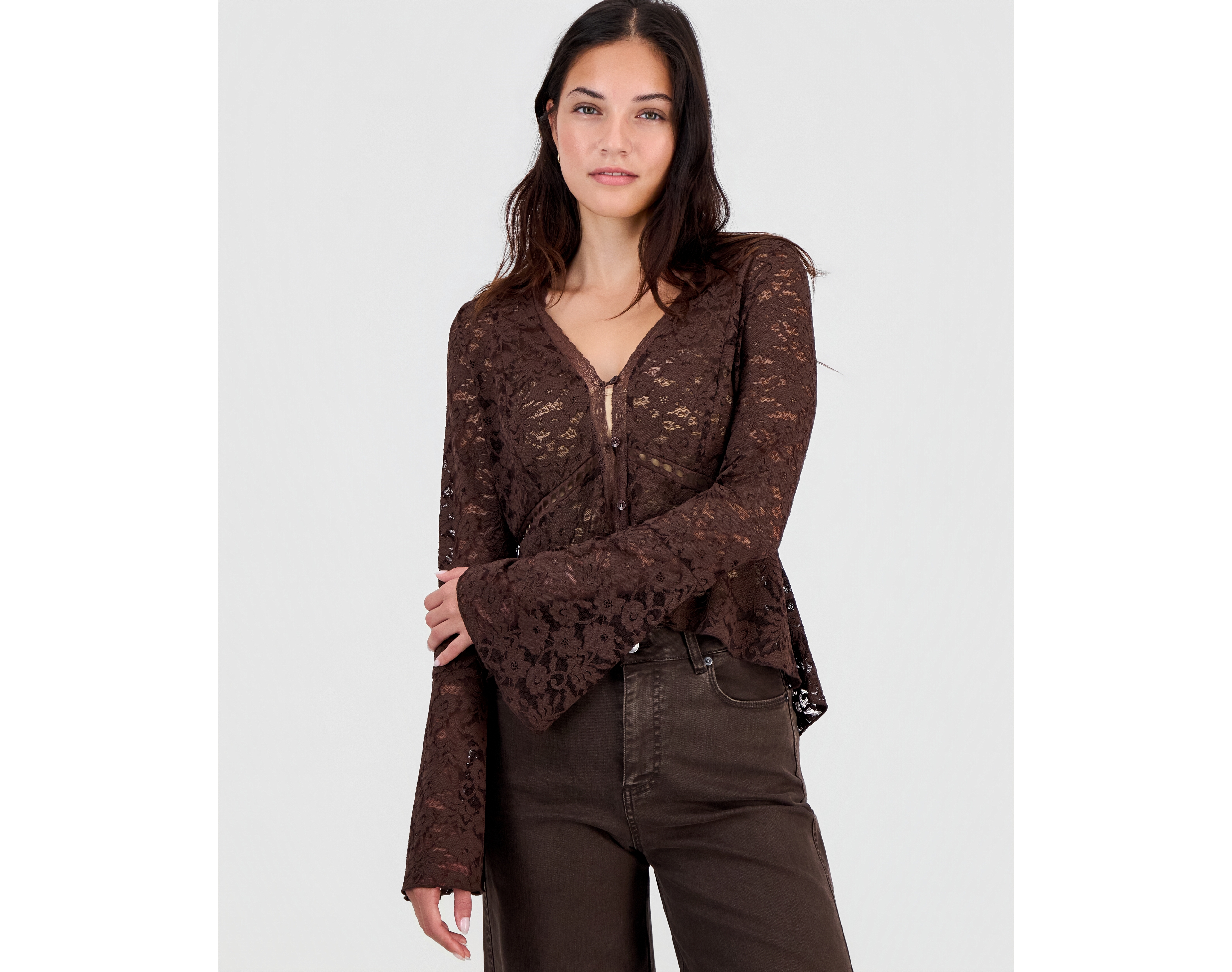 And Now This Women's Lace Bell-Sleeve Button-Front Top, Macy's Exclusive