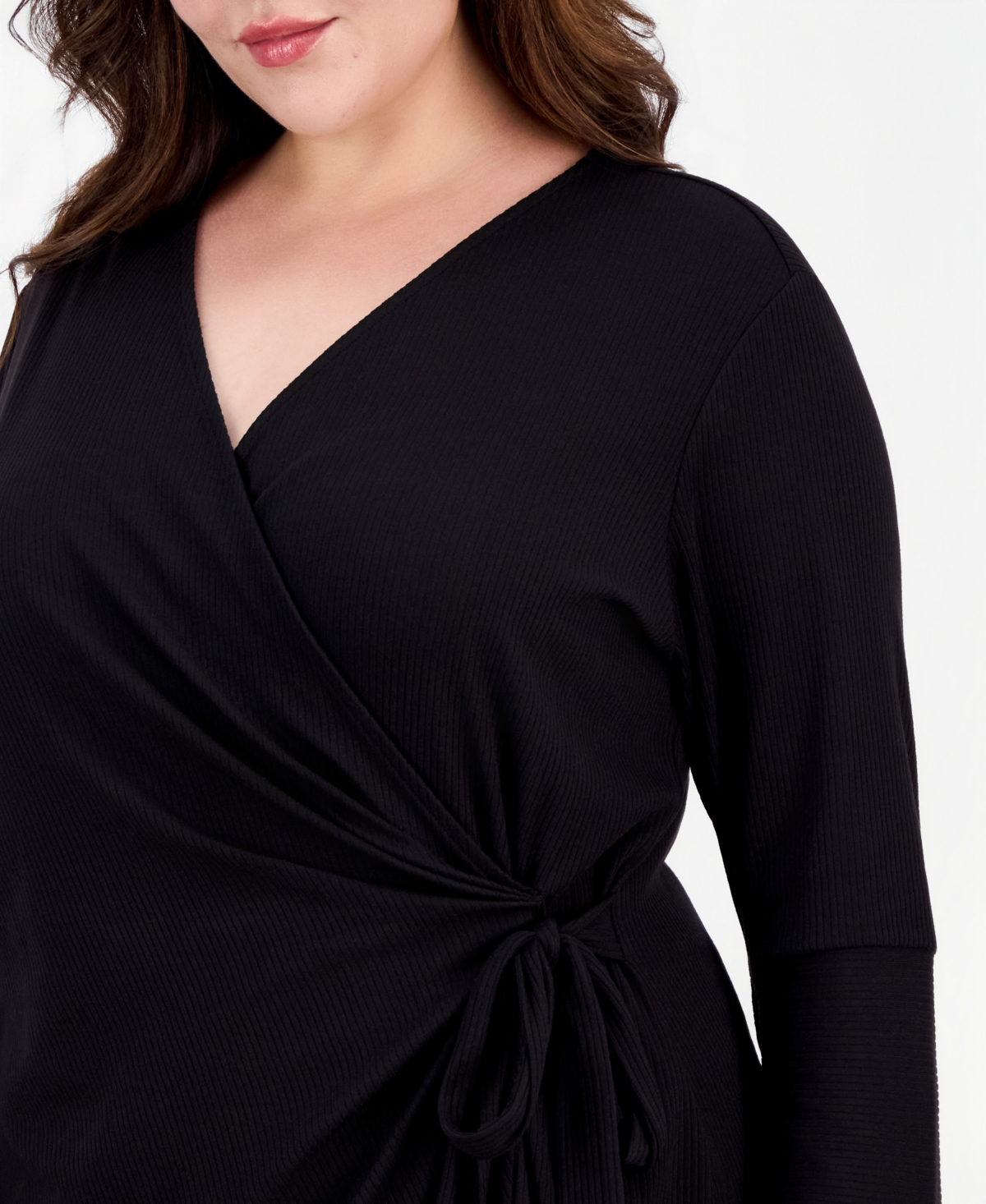 Anne Klein Plus Surplice-Neck Long-Sleeve Top