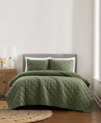 Diamond Washed Cotton 3-Piece Quilt Set, Full/Queen