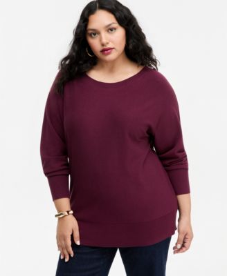 Plus Size Boat Neck Raglan Sweater
