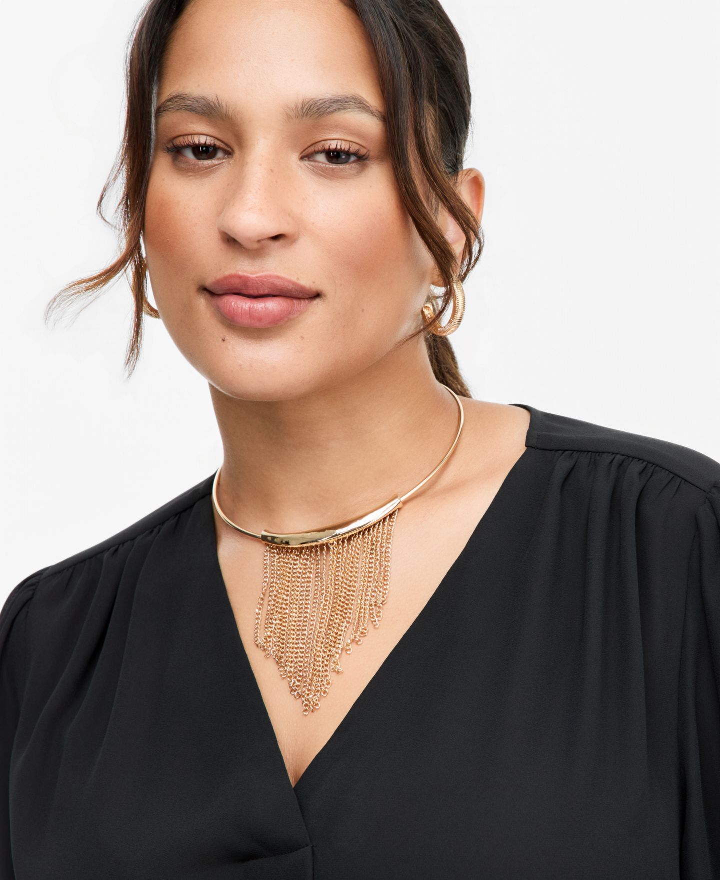 Женская блузка I.N.C. International Concepts I.N.C. Plus Size Long-Sleeve V-Neck Pleated Blouse, цвет: Глубокий чёрный — фото 2
