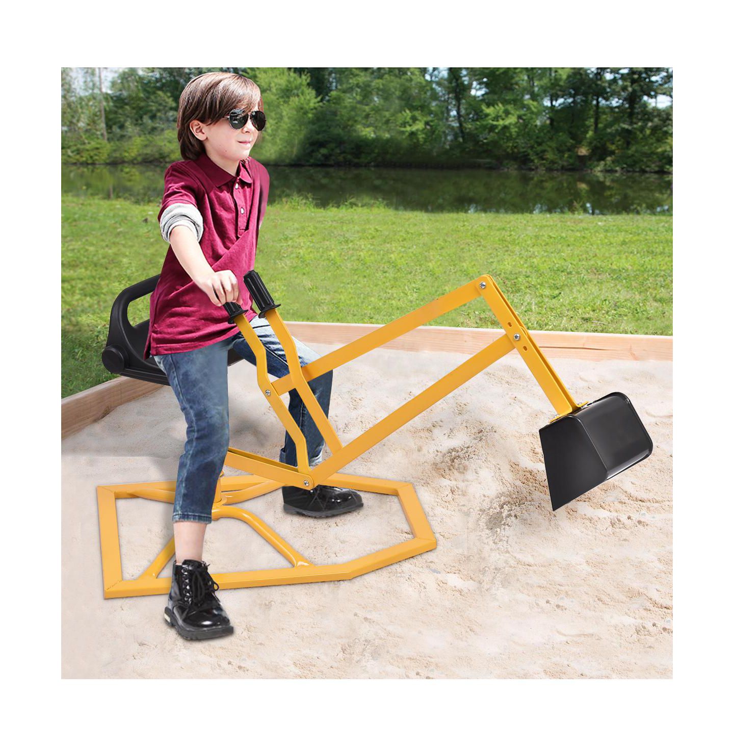 Детская игрушка Gymax Metal 360 Degree Rotatable Ride-On Sand Digger, 88 lb. Weight Capacity, 4–12 лет, цвет: Жёлтый — фото 2