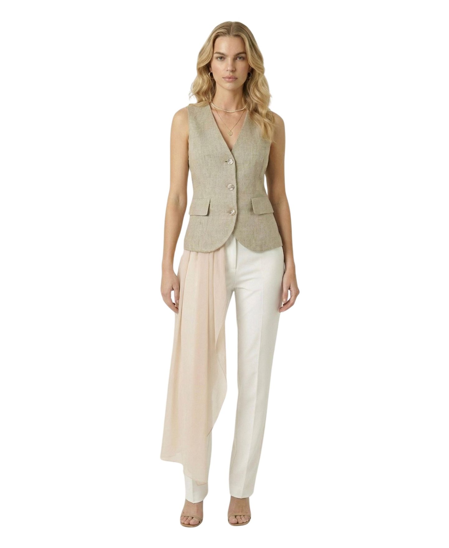 Женский жилет Modenaire Tailored Sleeveless V-Neck Button-Front, цвет: Бежевый — фото 2