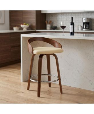 26" Faux Leather and Solid Wood Low Back Counter Height Swivel Bar Chair