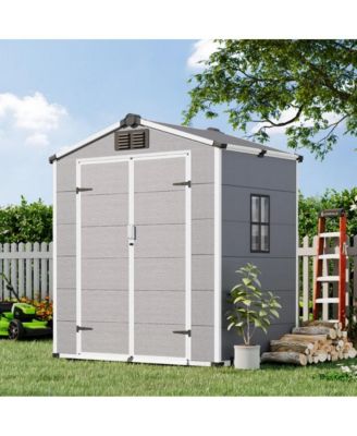 6X4 Feet Outdoor Storage Shed, Weather-Resistant Shed With Double Doors and Built-In Floor, Sloped Roof Outdoor Shed